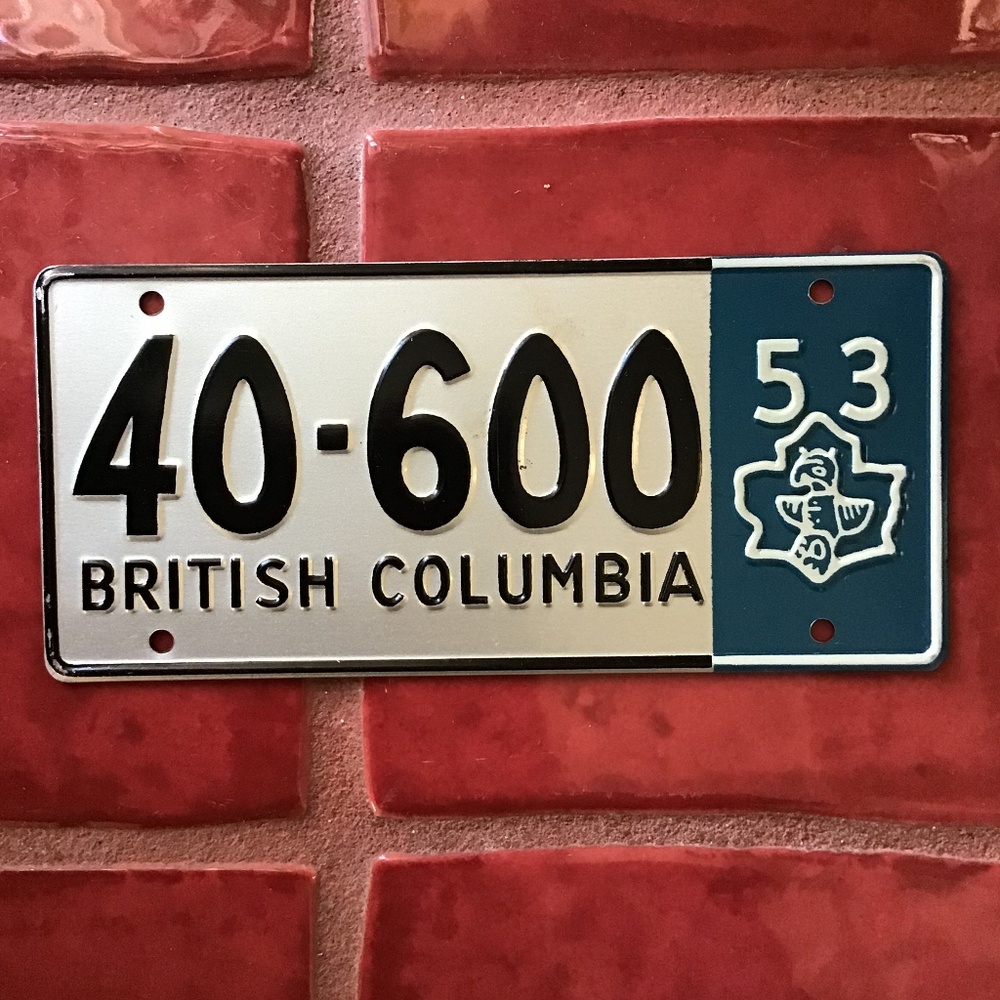 Vintage British Columbia License Plate Bicycle Metal Mini Wheaties 50’s